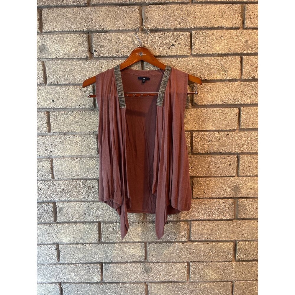 Gap Mauve Open Front Cardigan Vest With Black Trim Detail